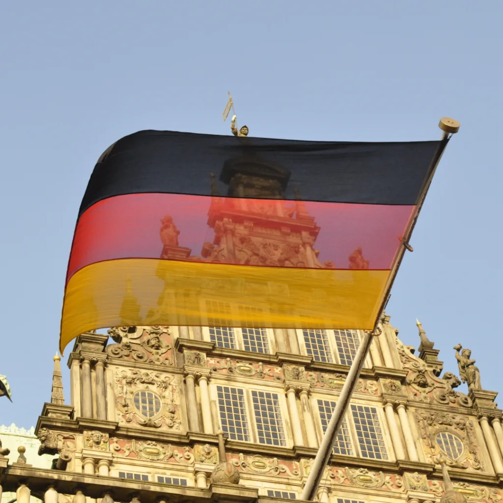 A German flag on a pole