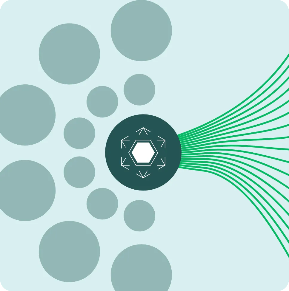 Graphic of Emerald icon turning circles into green lines