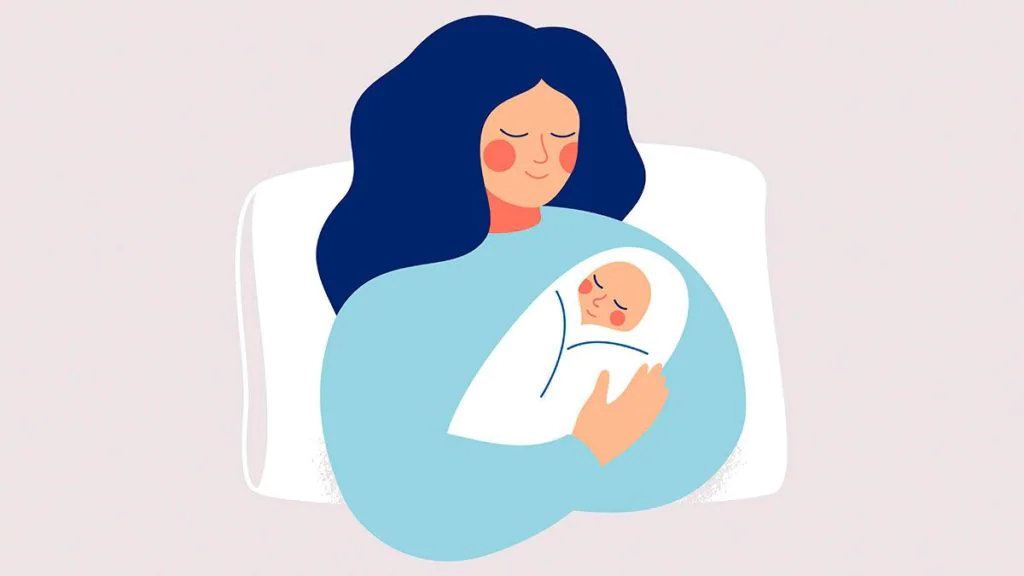 A cartoon of a woman holding a baby