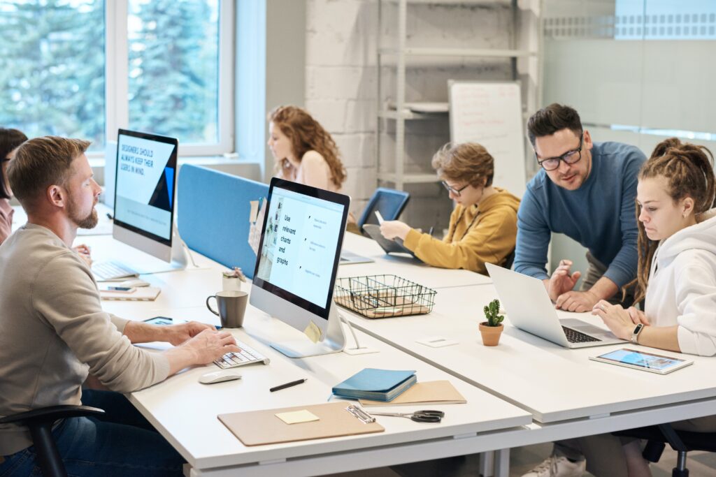 An bright office environment and it's staff members