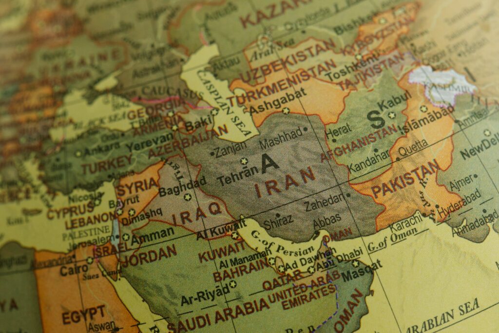 A close up of a globe focusing on The Middle East