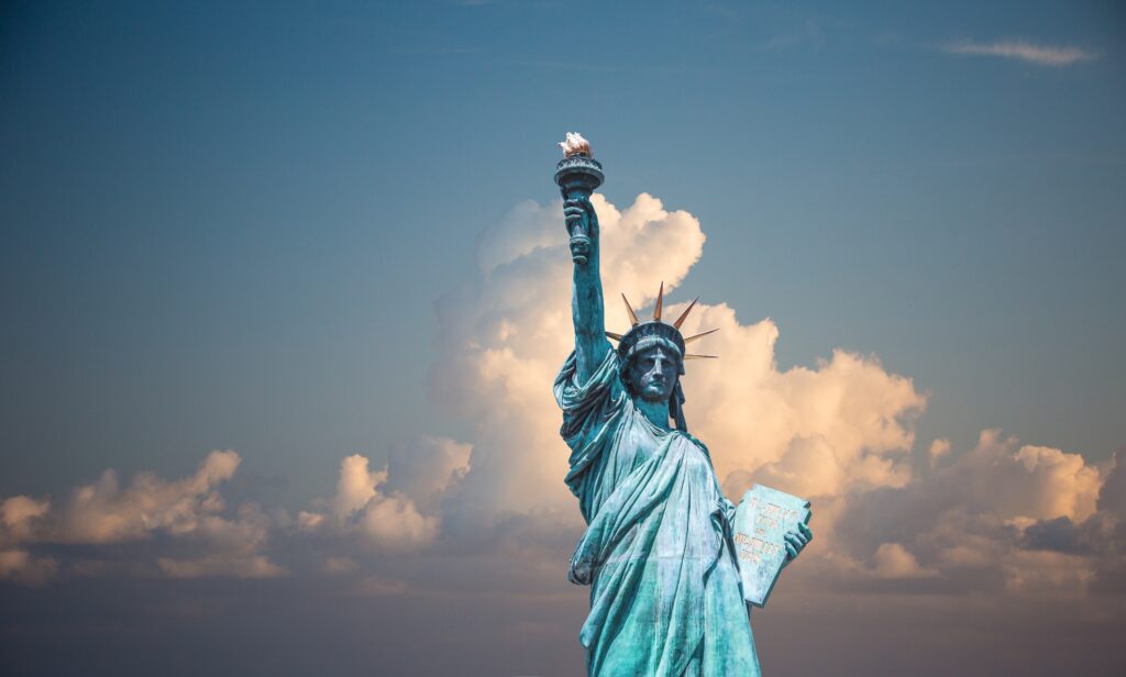 Sky view of the Statue of Liberty