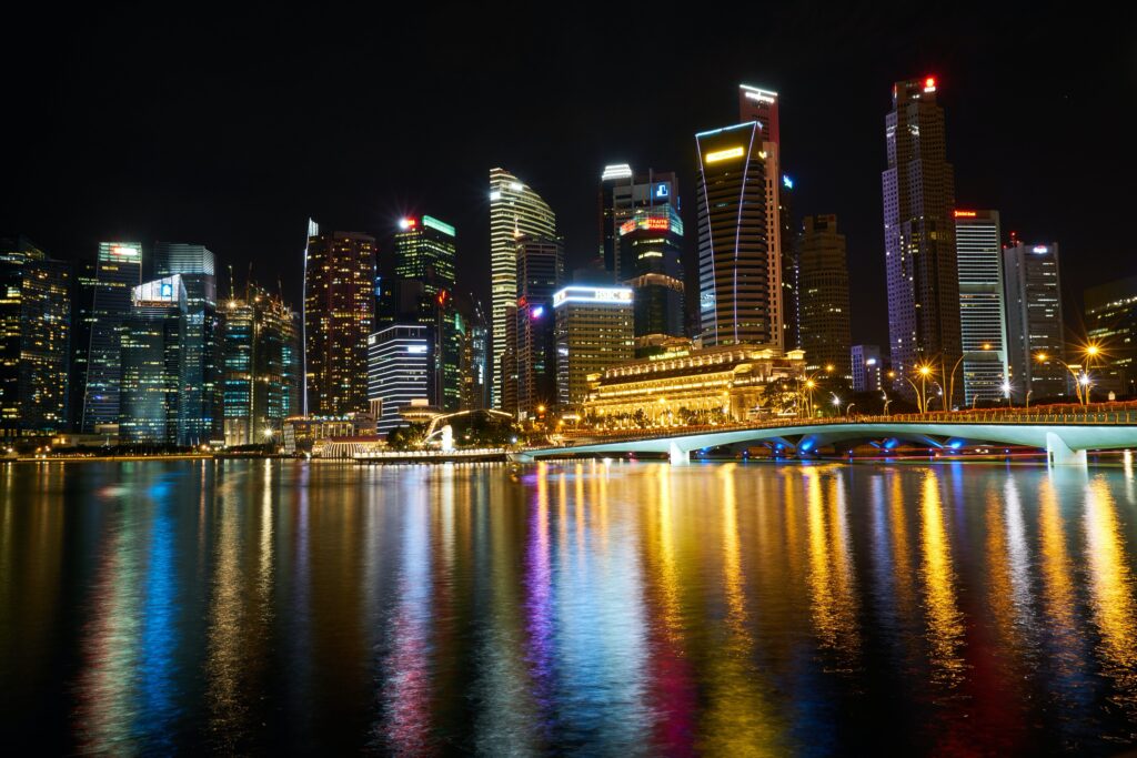 Singapore city skyline at night time