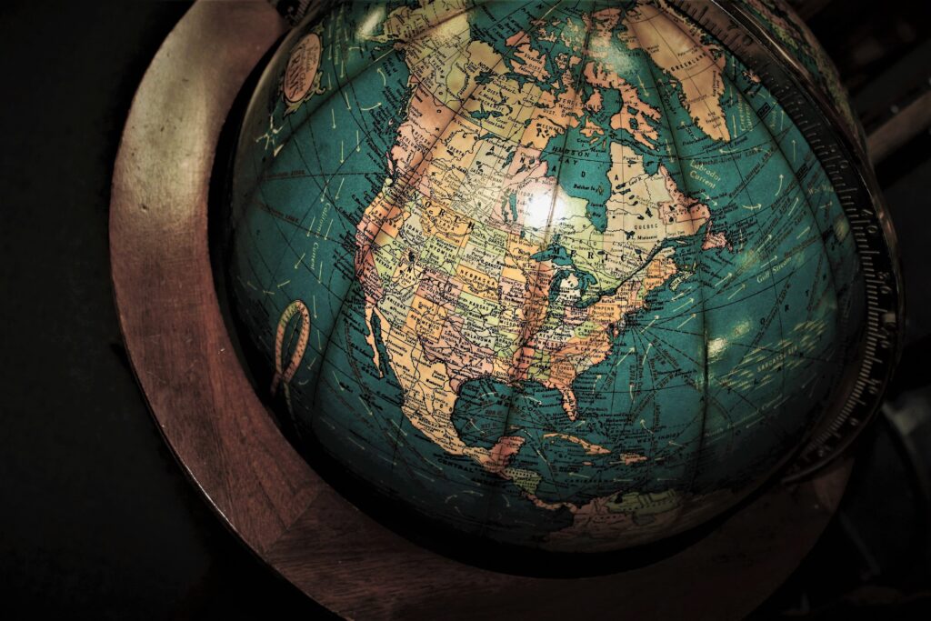 A globe focused on the USA