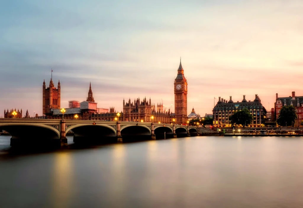 A view of the the Houses of Parliament & Big Ben from across the Thames in London