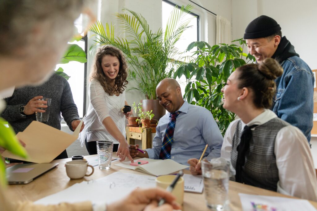 A group of business people around a table