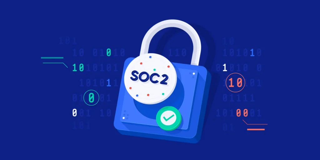 A digital image of a lock with SOC2 badge on it