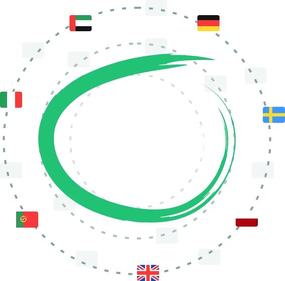 The number 160 surrounded by a green circle and different country flags