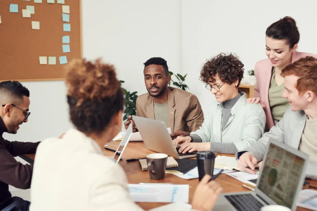 A group of office workers having a meeting